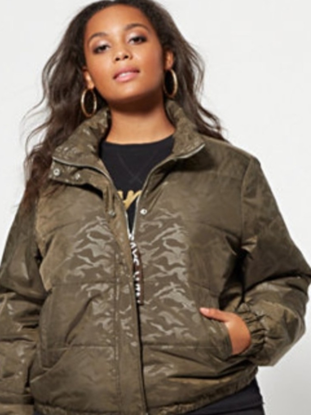 Fashion To Figure Olive Quilted Puffer Jacket, SZ 2X, EUC